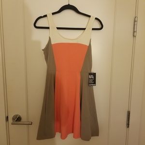 Peach, tan and cream fit and flare dress